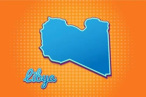Retro map of Libya with halftone background. Cartoon map icon in comic book a Stock Illustration