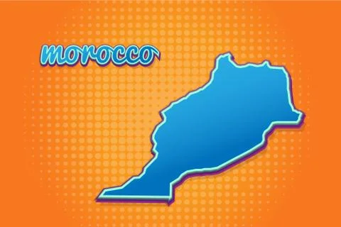 Retro map of morocco with halftone background. Cartoon map icon in comic book Stock Illustration