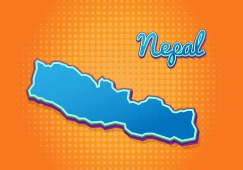 Retro map of nepal with halftone background. Cartoon map icon in comic book a Stock Illustration