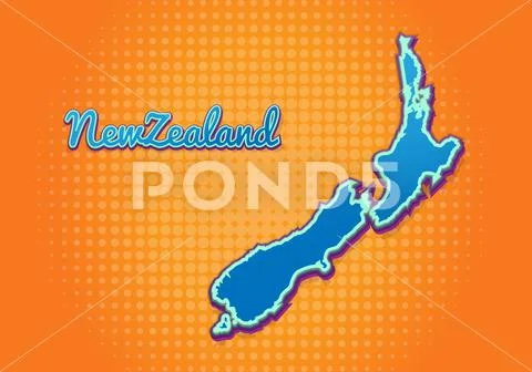 Retro map of new Zealand with halftone background. Cartoon map icon in ...