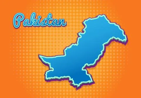 Retro map of Pakistan with halftone background. Cartoon map icon in comic boo Stock Illustration