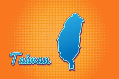 Retro map of Taiwan with halftone background. Cartoon map icon in comic book  Stock Illustration