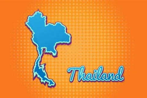 Retro map of thailand with halftone background. Cartoon map icon in comic boo Stock Illustration
