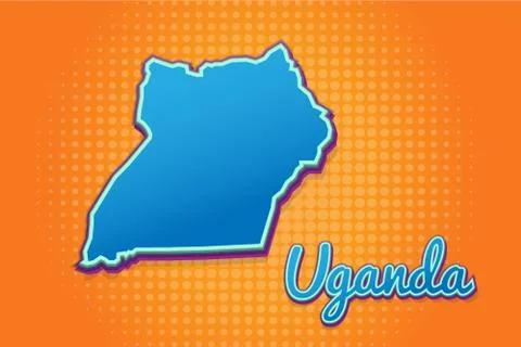 Retro map of Uganda with halftone background. Cartoon map icon in comic book  Stock Illustration