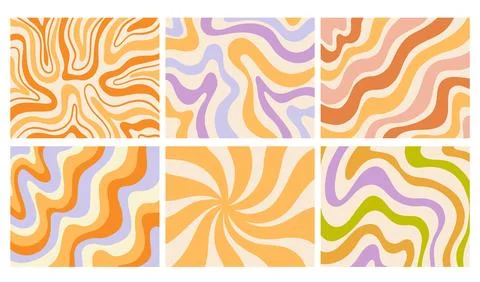 Retro Marble Groovy Background, 70s Wavy Cover Set Illustrazione stock