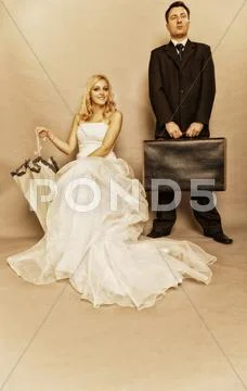 Retro married couple bride groom vintage photo Stock-Fotos