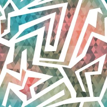 Retro maze seamless pattern with triangle background Stock Illustration