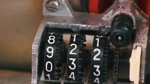 Retro Mechanical Counter: Close Rotating Digits Stock Footage 298004520