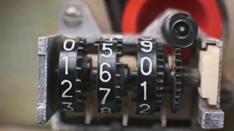 Retro Mechanical Counter Digits Rotating Stock Footage 303893325