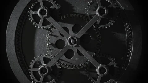 Retro mechanism with five rotating gears. Moving internal parts and details Stock Footage 217384913
