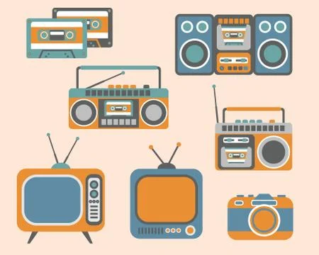 Retro Media Electronics Set Stock Illustration