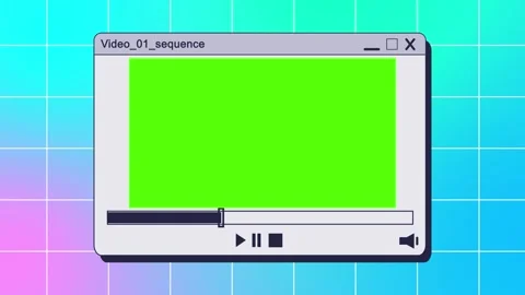 Retro media player on pc desktop with green screen and play icon. Retro 90s  Stock Footage 249666310