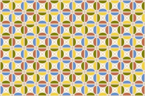 Retro Mediterranean seamless pattern with colorful geometric tile motifs an.. Stock Illustration