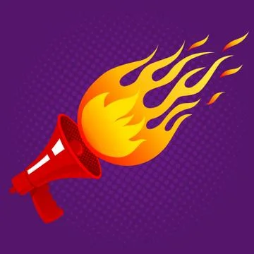 Retro megaphone with fire Stock Illustration