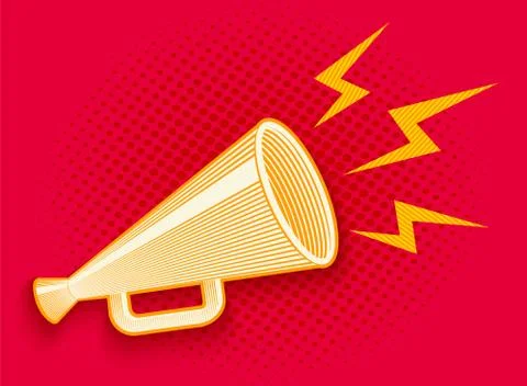 Retro megaphone on red halftone background Иллюстрация