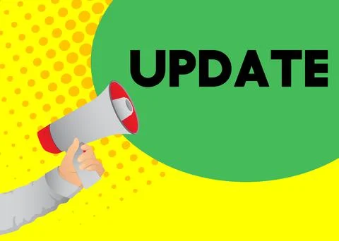 Retro megaphone with the word Update. Attention concept announcement. Illustrazione stock