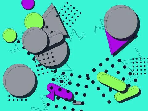 Retro Memphis geometric background featuring 80s style patterns and shapes .. Illustrazione stock