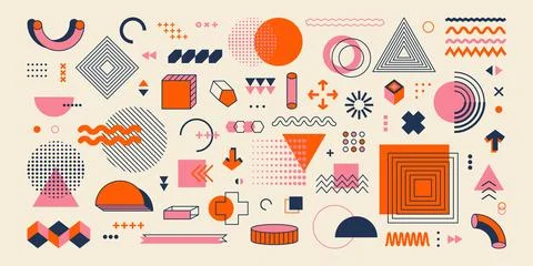 Retro memphis geometric elements. Abstract geometry shapes 80s 90s minimal style Stock Illustration