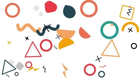 Retro memphis graphic elements in warm tones with circles and triangles for.. Stock Illustration
