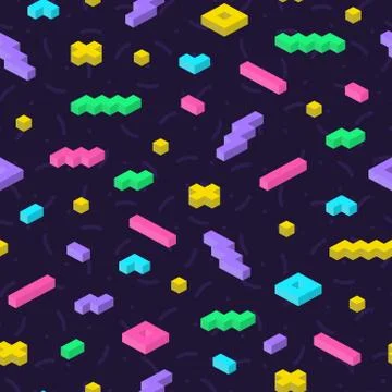 Retro memphis seamless pattern in bright colors. Repeatable background with 3d Stock Illustration