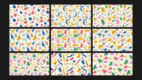 Retro Memphis Style Abstract Background Set Stock Illustration