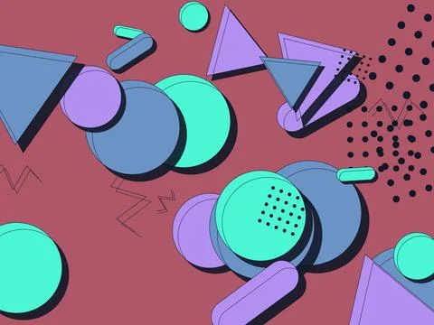 Retro Memphis Style Abstract Background Featuring Vibrant Geometric Shapes .. Stock Illustration