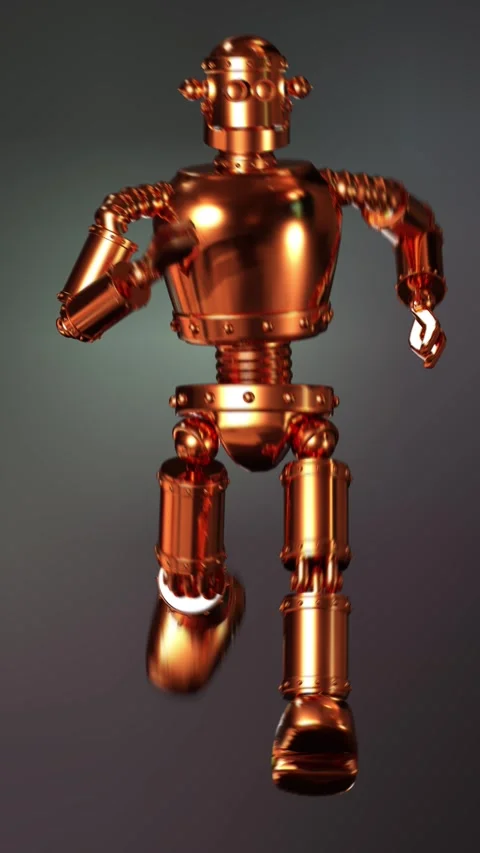 Retro Metallic Copper Robot Running, loops, luma matte. Stock Footage 334796621