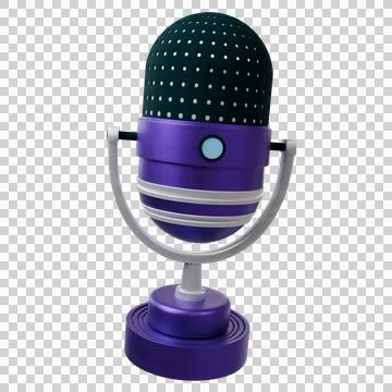 Retro-mic is being shown on transparent, 3D purple body, teal grille, blue Ilustración de archivo