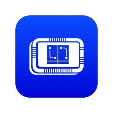 Retro microchip icon blue vector Stock Illustration