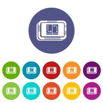 Retro microchip icons set vector color Illustrazione stock