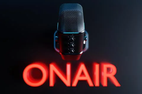 Retro microphone with background and copy space on black  background Stock Illustration