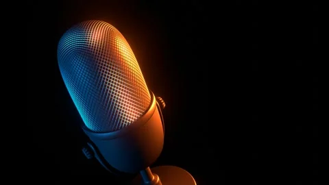 Retro microphone on black background 3D 4K looping animation with copy space Stock Footage 257302907