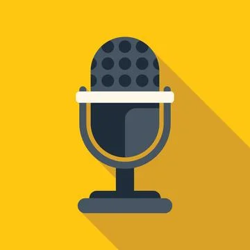 Retro microphone broadcasting on yellow background, podcast recording Stock Illustration