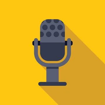 Retro microphone broadcasting on yellow background with long shadow 스톡 일러스트