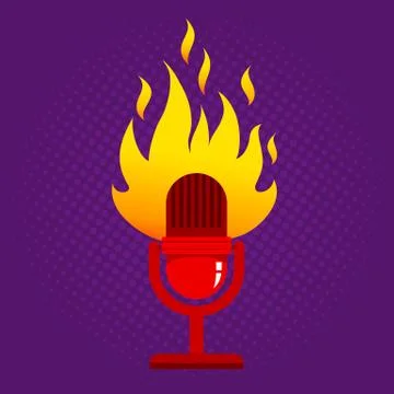 Retro microphone in fire. Illustrazione stock