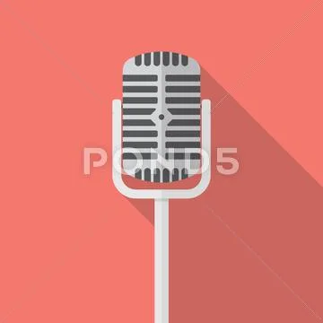 Retro microphone flat icon Stock Illustration