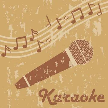 Retro microphone karaoke. Retro microphone karaoke icon with notes in light イラスト素材