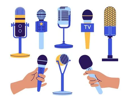 Retro microphone. Mic cartoon flat isolated classic and contemporary, Mike fo Stock Illustration