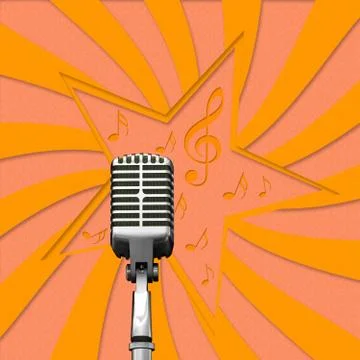 Retro microphone on paper background Stock Illustration