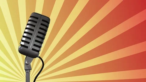 Retro microphone rotating on a stand. Orange background Stock Footage 160595334