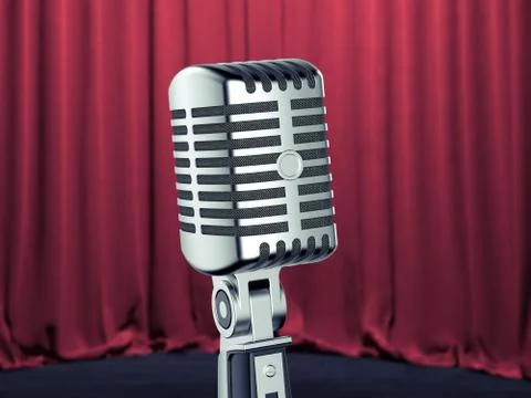Retro microphone on the stage. 3d rendering Stock Illustration