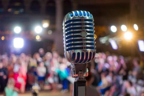 Retro microphone on the stage 스톡 사진