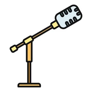 Retro microphone on stand broadcasting sound recording Illustrazione stock