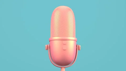 Retro microphone turns around on light blue background 3D 4K looped animation Stock Footage 256081465