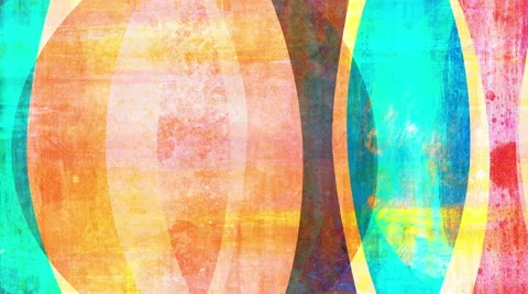 Retro mid-century abstract background loop. Colorful shapes with grunge texture. Stock Footage