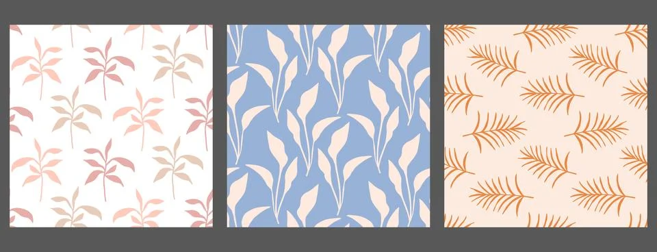 Retro Minimal Foliage Seamless Pattern Collection Illustrazione stock