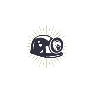 Retro Mining Helmet Icon with Built-in Light and Metal Brackets. Silhouette 스톡 일러스트