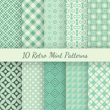 Retro mint different vector seamless patterns Stock Illustration