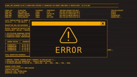 Retro monochrome amber error message window Illustrazione stock