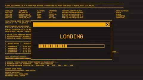 Retro monochrome amber loading message window Stock Illustration